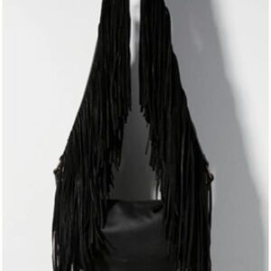 NWT Anthropologie Black Fringe Shoulder Bag
